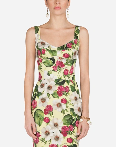 Dolce & Gabbana Rose-print Corset-style Top In Yellow