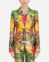 DOLCE & GABBANA SINGLE-BREASTED JACKET IN SHANTUNG WITH JUNGLE PRINT