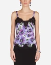 DOLCE & GABBANA SATIN LINGERIE TOP WITH LACE AND ANEMONE PRINT