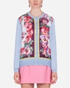 DOLCE & GABBANA VIOLET-PRINT TWILL AND SILK CARDIGAN