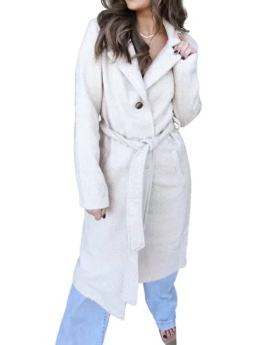 26 International Long Coat With Belted Waist In Tan In Multi