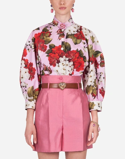 Dolce & Gabbana Geranium-print Poplin Shirt In Floral Print