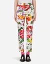 DOLCE & GABBANA LOW-RISE PANTS IN FLORAL-PRINT DRILL