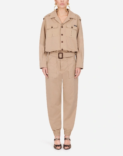 Dolce & Gabbana Logo Patch Belted Boiler Suit In Beige