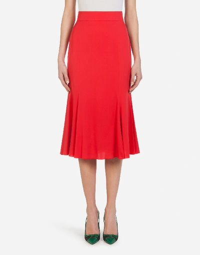 Dolce & Gabbana Charmeuse Godet Midi Skirt In Red