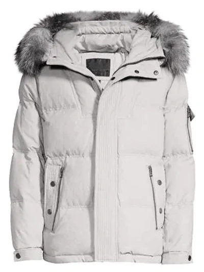 Andrew Marc Koriabo Down Jacket With Removable Genuine Fox Fur Trim In Stone