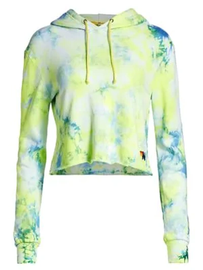 Aviator Nation Cropped Tie-dyed Hoodie In Tie Dye Neon Yellow