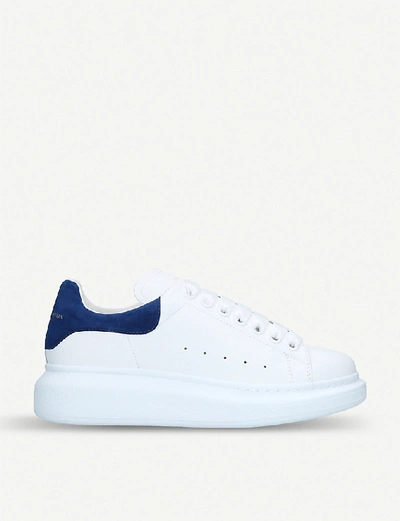 Alexander Mcqueen Runway Leather And Suede Platform Trainers In White%2fnavy