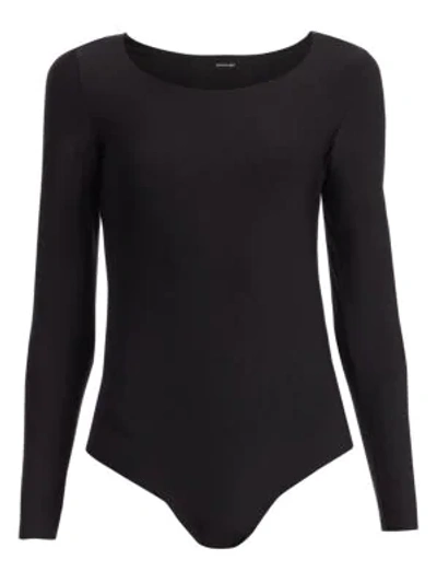 Commando Butter-soft Crewneck Long-sleeve Bodysuit In Black