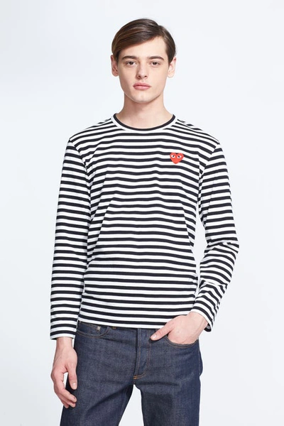 Comme Des Garçons Multicolor Red Heart Long Sleeve T-shirt In Navy/ White