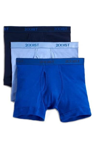 2(x)ist 3-pack Cotton Boxer Briefs In Navy Blue/ Cobalt/ Porcelain