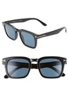 Tom Ford Dax 50mm Square Sunglasses - Shiny Black/ Blue In Shiny Black/ Blue