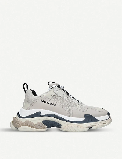 Balenciaga Mens Triple S Leather And Mesh Trainers In Grey/p.cmb