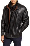 Remy Leather Leather Jacket With Removable Inset Bib In Noir/ Rustic