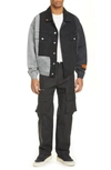 Heron Preston Contrast Panelled Denim Jacket In Black Orange