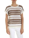 PESERICO PESERICO MICRO SEQUINS PULLOVER IN WHITE AND BROWN