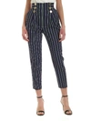 ELISABETTA FRANCHI STRIPED TROUSERS IN GREEN BLUE AND WHITE,PA-057-01E2-V339 X30