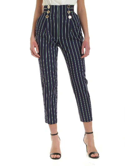 Elisabetta Franchi Striped Trousers In Green Blue And White