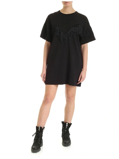 Gaelle Paris Tone-on-tone Fringes Mini Dress In Black