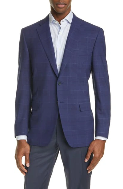 Canali Classic Fit Windowpane Wool Travel Sport Coat In Blue