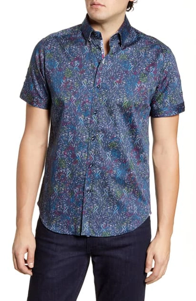 Robert Graham Payne Paisley Short Sleeve Button-up Denim Shirt In Navy