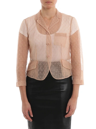 Red Valentino Point D'esprit Tulle Cropped Jacket In Pink In Beige