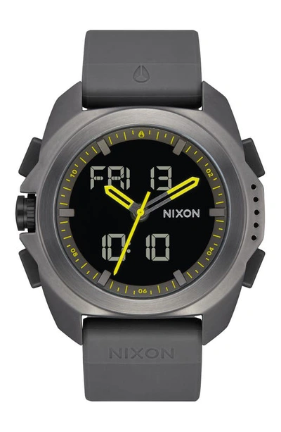 Nixon Ripley Ana-digi Silicone Strap Watch, 47mm In Gunmetal/ Black/ Yellow/ Grey