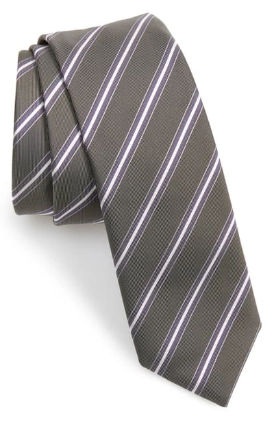 Hugo Boss Stripe Silk Tie In Purple