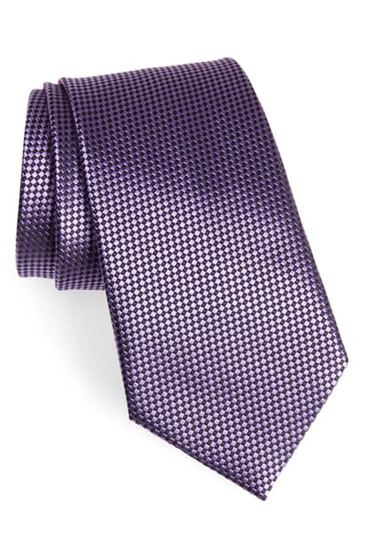 Ermenegildo Zegna Micro Geometric Silk Tie In Dark Purple Solid