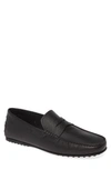 Tod's City Penny Driving Shoe In Black Textured Leather