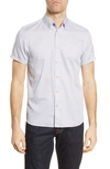 Ted Baker Mma Namasty Geo Print Slim-fit Short Sleeve Button Down Shirt In White