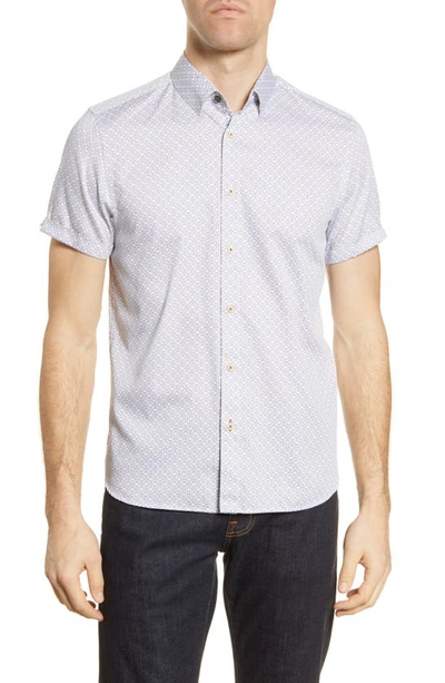 Ted Baker Mma Namasty Geo Print Slim-fit Short Sleeve Button Down Shirt In White