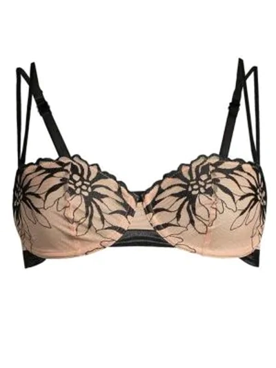 Chantelle Shadows Floral Lace Half-cup Bra In Black/nude