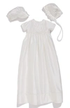 Little Things Mean A Lot Dupioni Christening Gown With Hat And Bonnet Set In White
