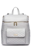 Luli Bebe Monaco Faux Leather Diaper Backpack In Stone Grey