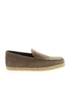 TOD'S TOD'S LOGO NUBUCK LOAFERS IN DOVE GREY COLOR