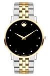 Movado Museum Diamond Bracelet Watch, 40mm In Silver/ Black/ Gold