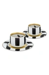 Christian Lacroix Sol Y Sombra Espresso/coffee Cups & Saucers, Set Of 2 In Black And White