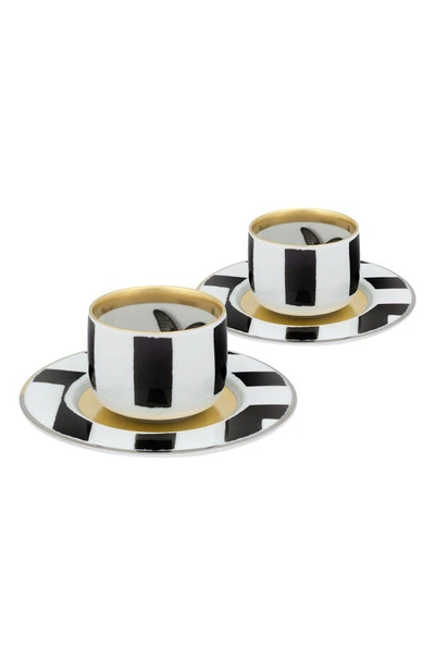 Christian Lacroix Sol Y Sombra Espresso/coffee Cups & Saucers, Set Of 2 In Black And White
