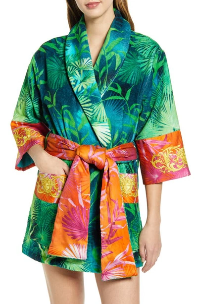Versace Jungle Print Cotton Dressing Gown In Green