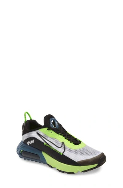 Nike Little Kids Air Max 2090 Casual Sneakers From Finish Line In White/ Black-volt-blue Force