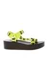 DKNY AYLI MULTI STRAP SANDALS IN BLACK AND NEON YELLOW