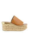 CHLOÉ CAMILLE WEDGES IN COGNAC BROWN,C17S56179246