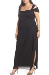 Alex Evenings Cold Shoulder Ruffle Gown In Black