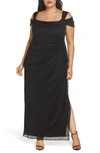 Alex Evenings Cold Shoulder Glitter Column Gown In Black