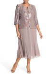 Alex Evenings Petite Sequined A-line Midi Dress And Jacket In Pewter
