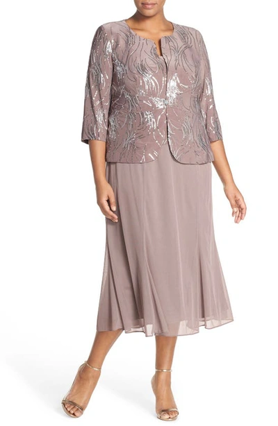 ALEX EVENINGS ALEX EVENINGS SEQUIN MOCK TWO-PIECE DRESS WITH JACKET,496267