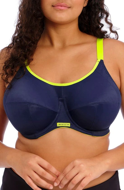 Elomi Full Figure Energise Moisture Wicking Underwire Sports Bra El8041, Online Only In Navy