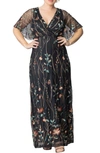 Kiyonna Women's Plus Size Embroidered Elegance Evening Gown In Onyx