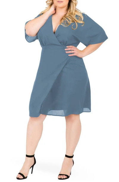 Standards & Practices Plus Candice Floral Print Wrap Dress In Slate